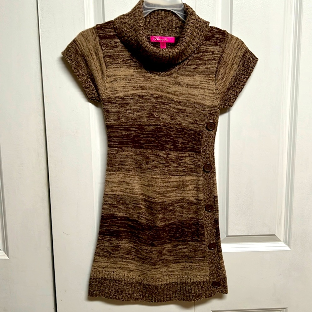 Cherry Stix Shades of Brown Short Sleeve Crowl Neck Acrylic Dress Childs Size 6X